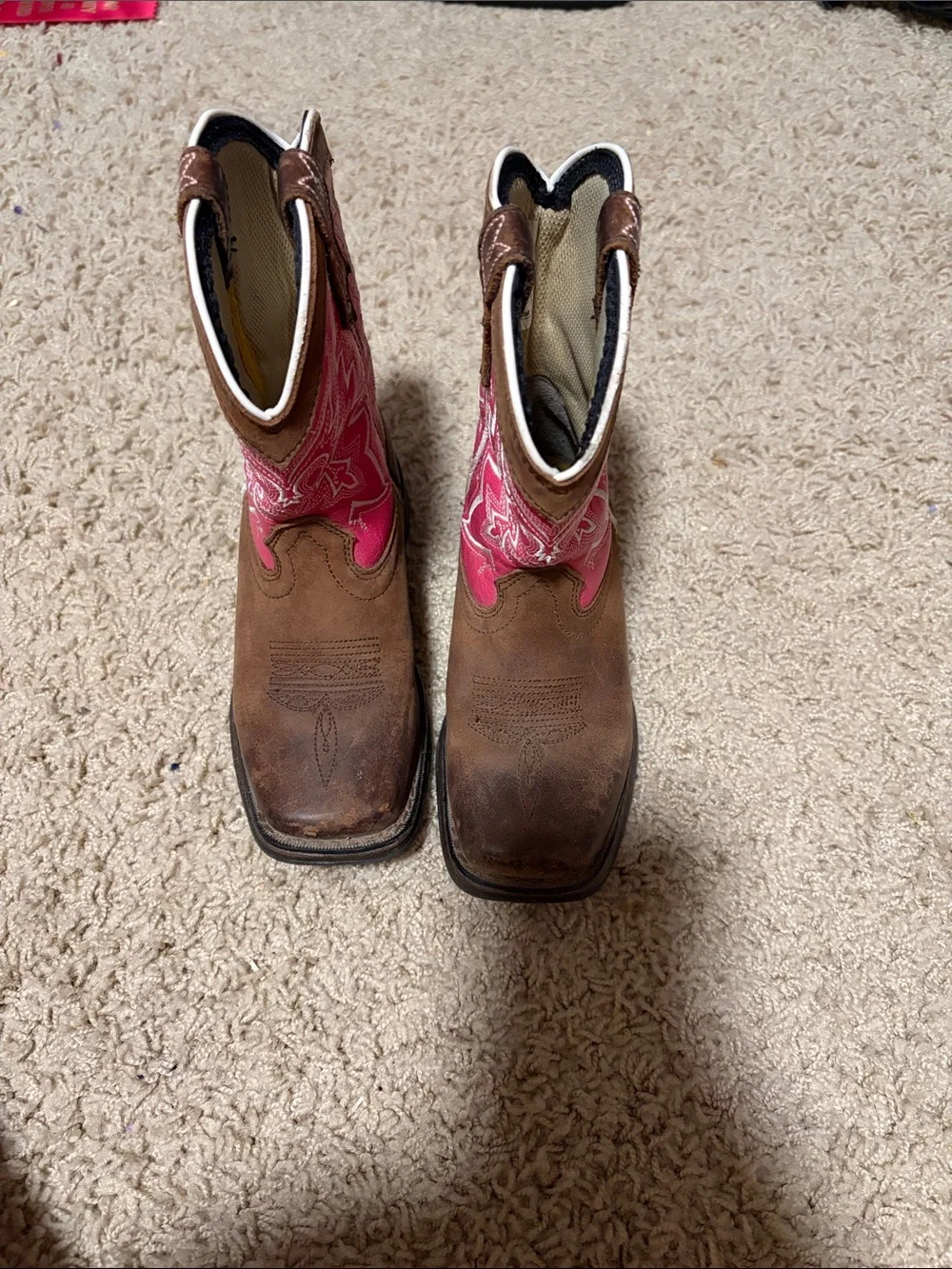Cowgirl Durango Boots- Brown Boots with Pink/Red tops